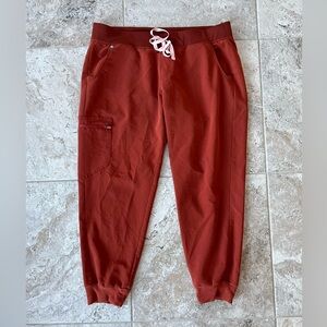 FIGS High Waisted Zamora Jogger Scrub Pants, Brown Orange Auburn #3558, XL/P